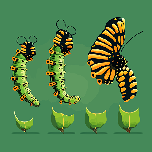 metamorphosis of caterpillar phases of transforming into butterfly, simple illustration, 2d, vector art