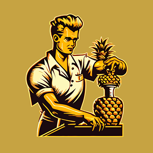 vector logo of a bartender with a pineapple for a head, pouring a drink, retro style, high detail