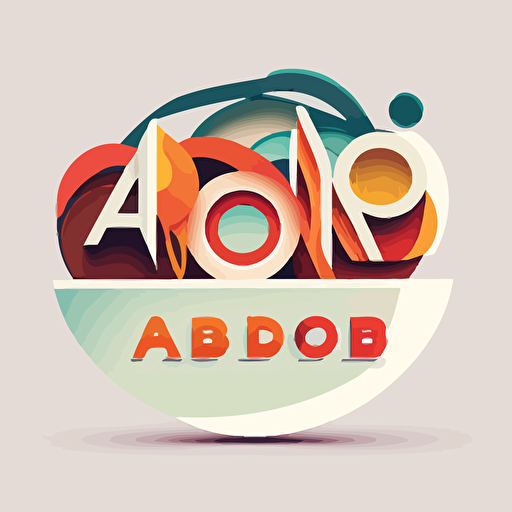 abstract logo, combination mark, text is “ABCDE”, a bowl of ramen with meat and vegetables, abstract headline, Color overlap, geometric type for modern color logo, vector, simple, flat, plain,smooth, low detail, minimal, white background