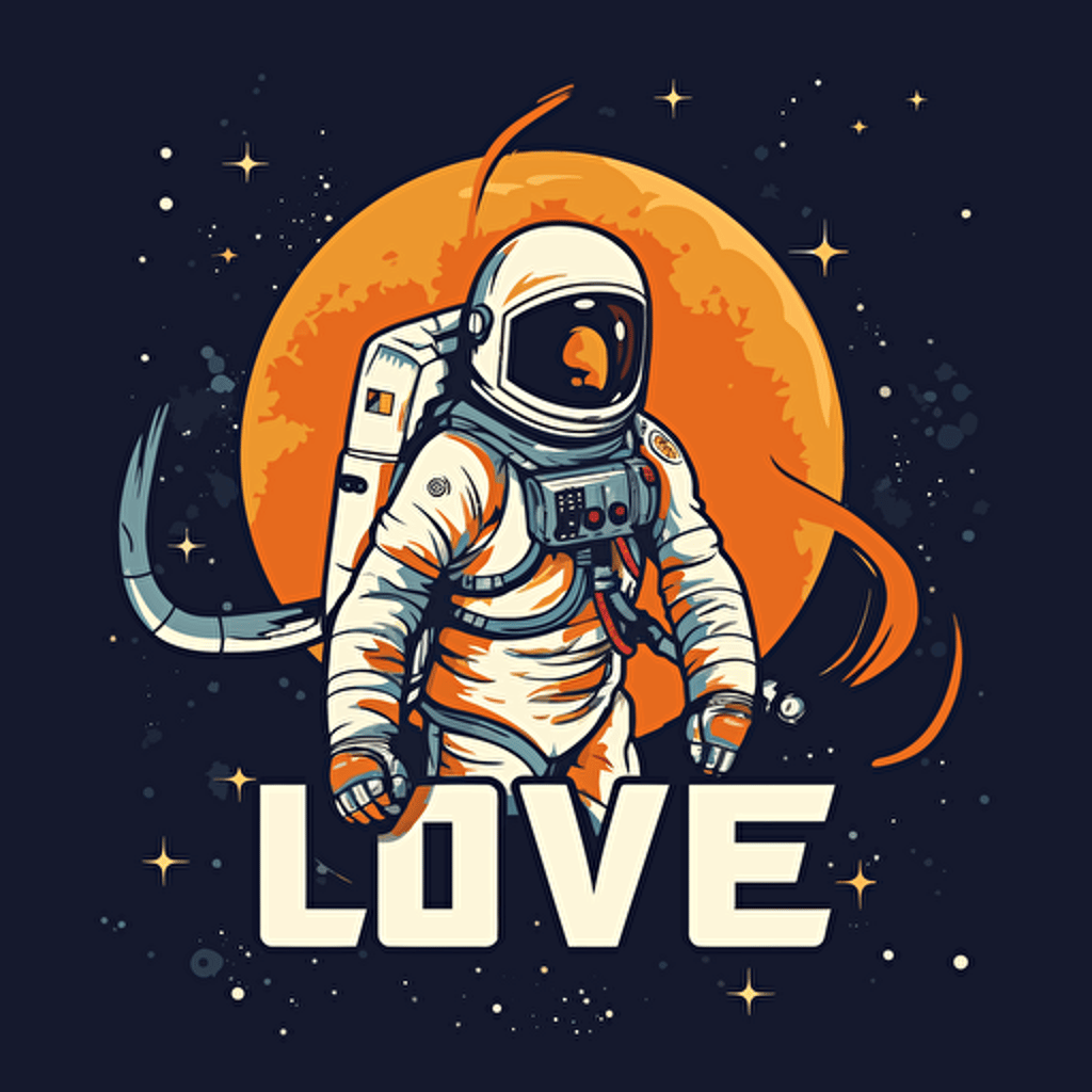 vector art of the word "love" being build in space, star wars style, simple colors, logo.