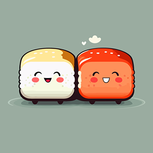 two cute sushi smilling red and white. Vector style. 2D. Drawing.