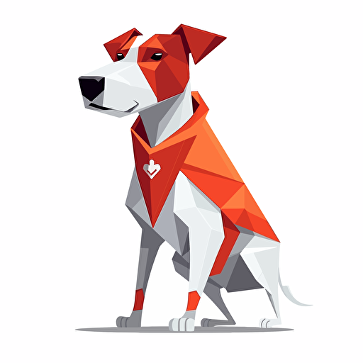 a flat 2D vector picture in Unreal Engine of a dog funky pop dressed in Arsenal soccer colors clothes, white background for a clean, minimalist design
