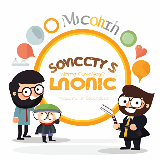 Logo design, Monic's English class, flattened, cartoon, 2D, vector, concise, white background