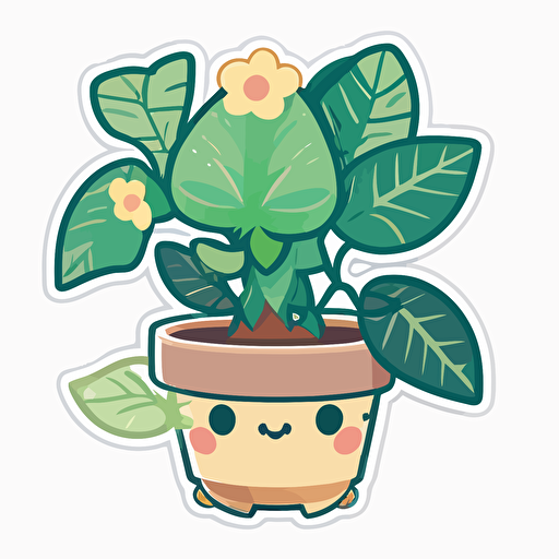plant, sticker, in animal crossing style, vector, white background