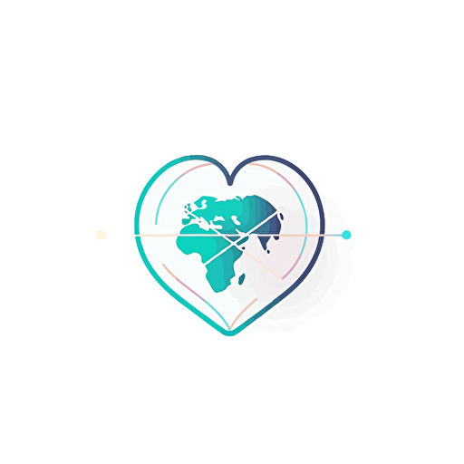 minimalistic clean, heart shaped earth logo with a heart sensor line through the middle, vector, colorful