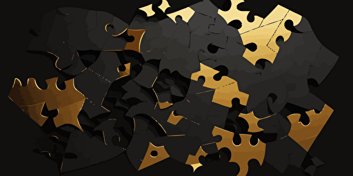 minimalist, vectorized, black shades, some golden color, print layer , delicacy, elegant, polygon smooth jigsaw puzzle, dark background