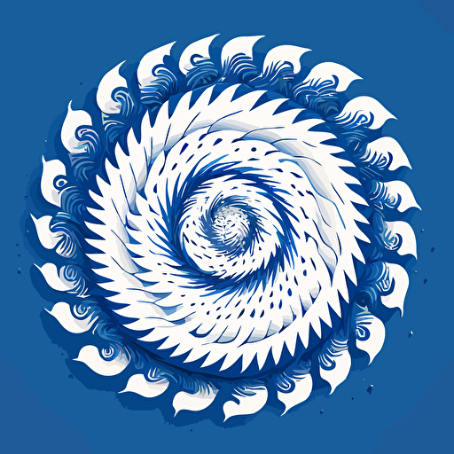 white ink, blue paper, doodles spiralling out from centre, flat, vector, plain background