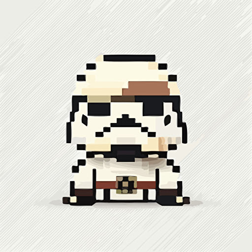 Pixelated baby stormtrooper, lofi, goofy looking, smiling, white background, vector art , pixar style