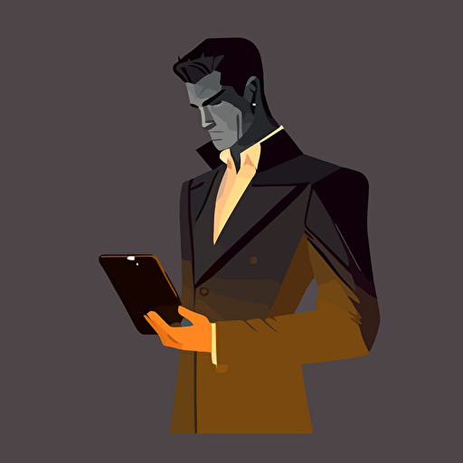 2d vector art, man using a suit holding a tablet and looking at it