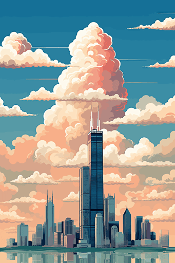 vector art, sears tower, clouds