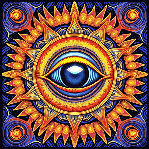 2d mandala made with eyes and hands, alex grey, uv colors, vector style, detailed