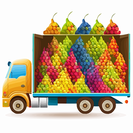 truck full of pears fruit, colorfull, vivid colors, white background, vector style