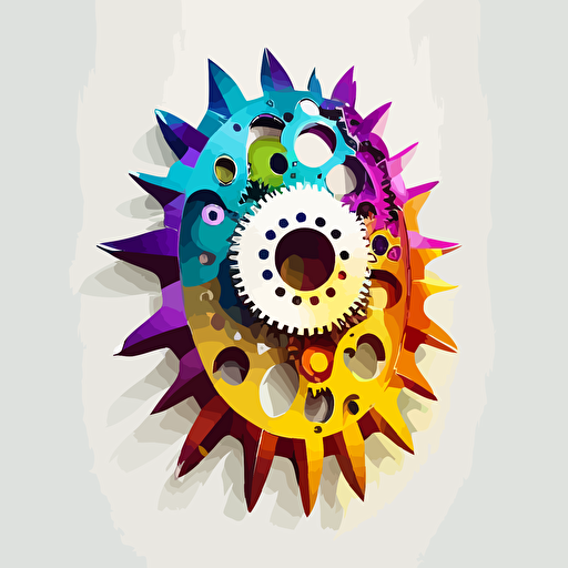 mechanical cog, ghibli style, colorful, white background, vector art,