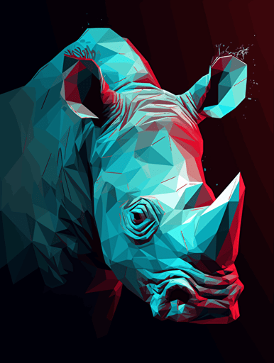 vector art of a rhino, red, white and turquoise lighting, 300 dpi,