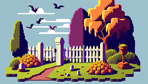 vector cartoonish illustration of a pixel land with a nice fence
