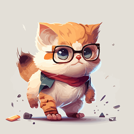 nerdy cat, cute, anime style, minimalistic, child, vector art, 2D, octane render