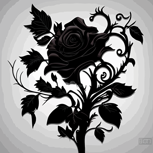 a black floral rose with leaves stock vector 18658749, in the style of bess hamiti, aubrey beardsley, brian mashburn, low resolution, carving, visually poetic, flowing silhouettes