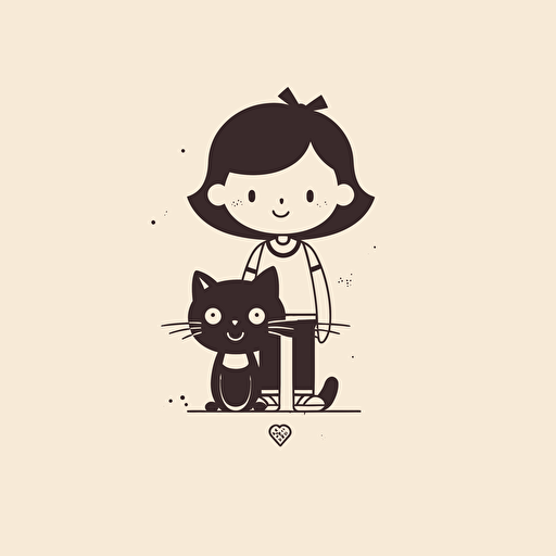 boy and girl,pictograms,cute,minimalist, vector,cat