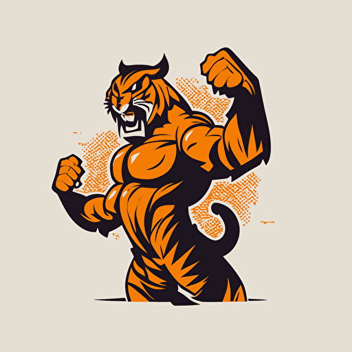 vector minimalist logo of a tiger flexing his bicep and snarling