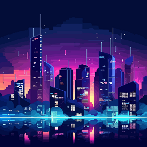 vector illustration style, cyber city add details, lighting skyline