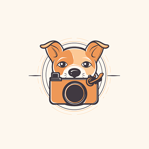 cute, vector logo of dog holding a camera