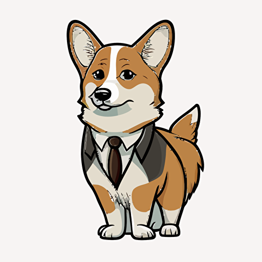 cartoon corgi vector simple illustration wearing business suit large eyes on plain white background