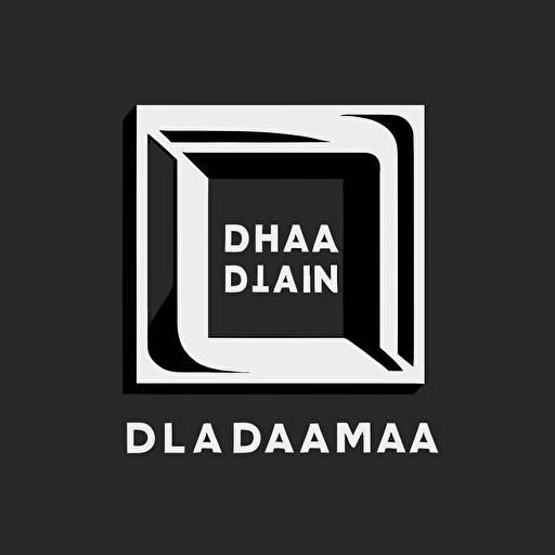 flat, vector, black and white only, square, solid shapes logo with brand name "Diorama"