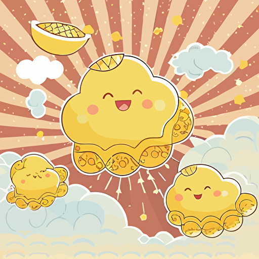golden treasure taiyaki background vector blurred cartoon coft kawaii sparkles yellow cover image HD clouds japanese coins