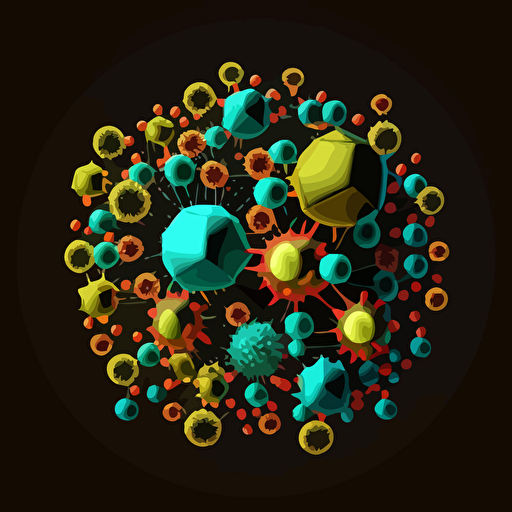 covid-19 virus molecules with black background cartoon, vector art