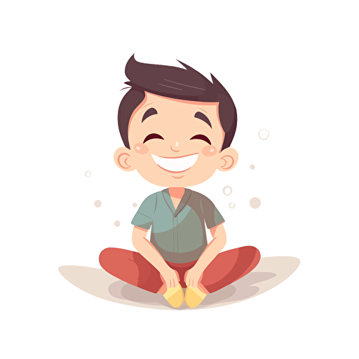 illustration vector of a child playing to body scan :: an illustration vector of a boy :: the boy is lying meditating, imagining every part of his body :: adobe illustrator style, happy face, white background, colored with hex: 90caf9 and hex: ffb347, UHD
