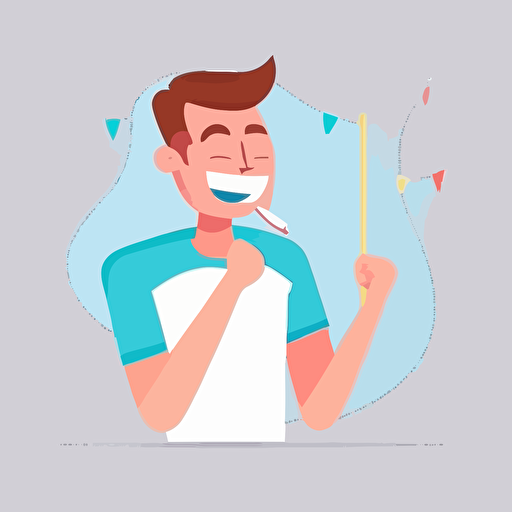 a happy man,Clean teeth with dental floss at least once a day before going to bed. Daily, At least, Before sleeping, Dental floss, Clean Teeth, Oral Hygienicl, white background,,Flat Illustration Style,cartoon,Vector