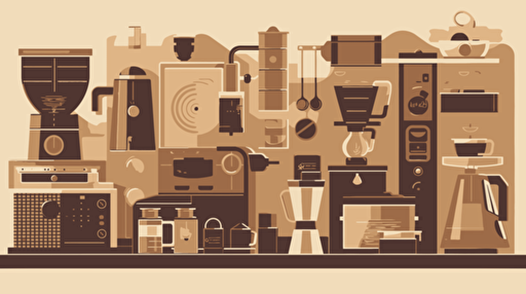 flat image, coffee shop accessories, beige, gold, vector