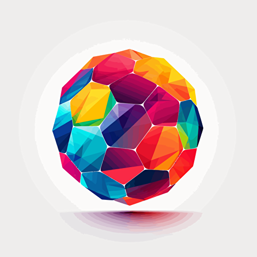 Colorful logo for kids on a pure white background representing a soccer ball. Intricately detailed, abstract art, color grading, vector design, primary colors HEX: 5B7ABC and HEX: F5A5C8, secondary colors HEX: C8D35F HEX: 9DDAE9 HEX: FEE252