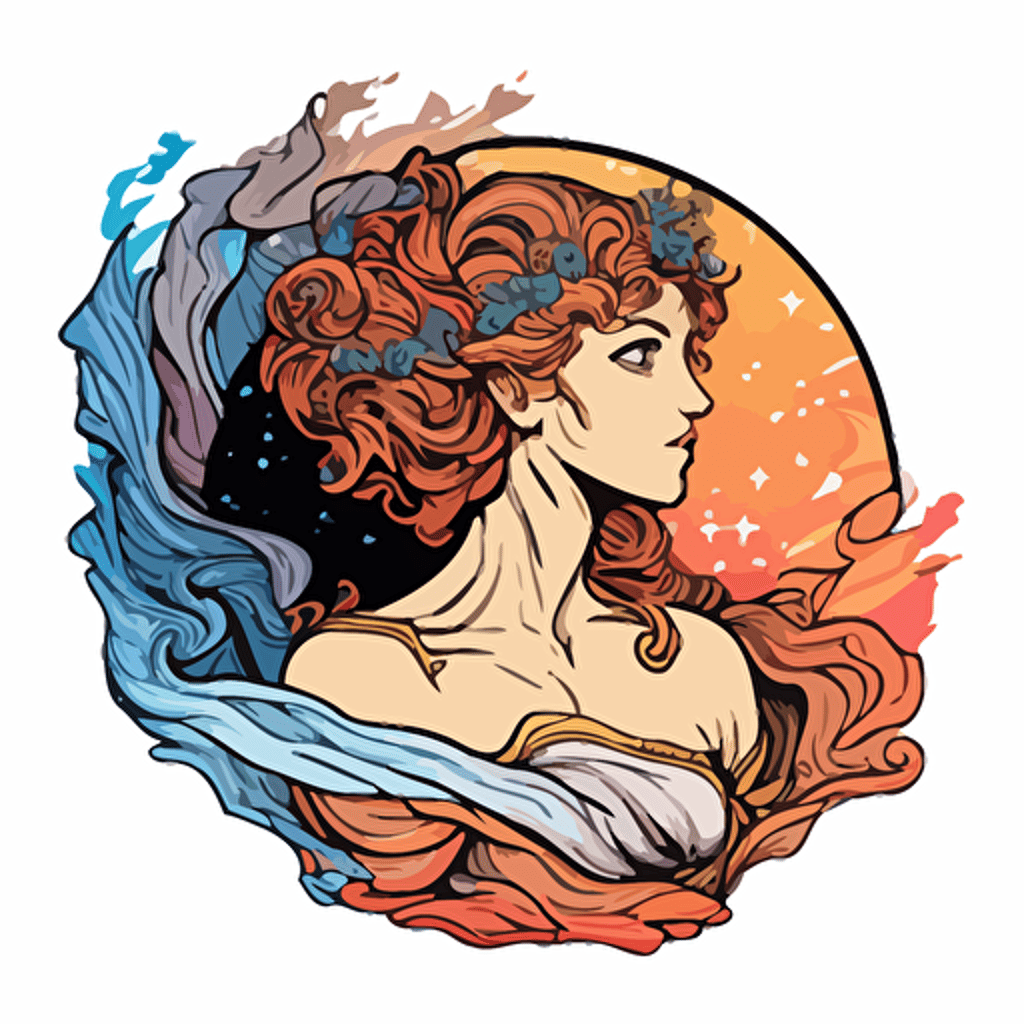 Andromeda from Greek Mythology, full color, vector line image