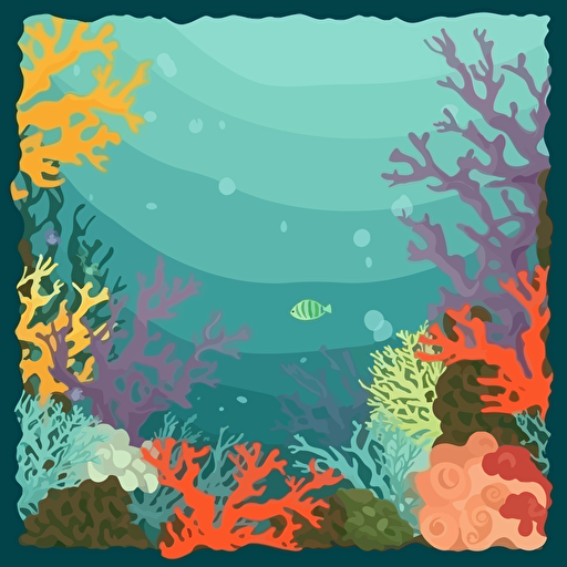 background scene, clip-art, vector, colorful coral and seaweed, ocean floor top-view