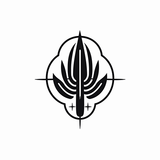 symmetrical logo of a cactus, vector illustration, minimal, black and white