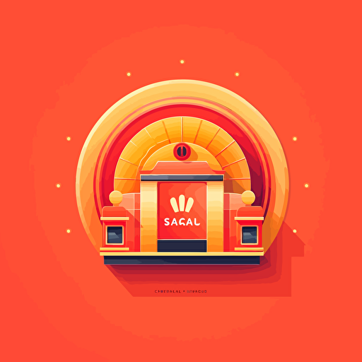 flat vector logo of circle with classic slot machine inside with reels, red orange gradient, simple minimal
