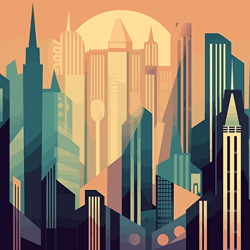 art deco city , vector style, architectural, poster