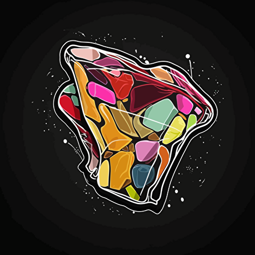 sticker, piece of gum, crazy, contour, vector, black background