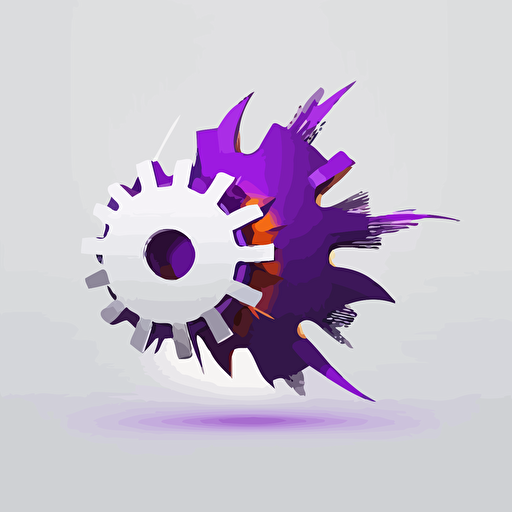 minimalist icon, flaming gear, white background, purple, vector, no shadows