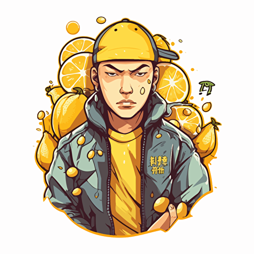 create a full lemon, animated, graffiti style, with a face, japanese, air freshner, vector, sticker style, grand theft auto V theme art no background
