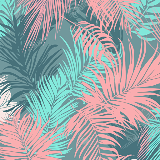 turquoise and light pink palm leaves pattern, tile, vector