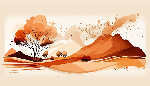 rust orange and beige watercolour abstract landscape, Minimalist, vector, contour