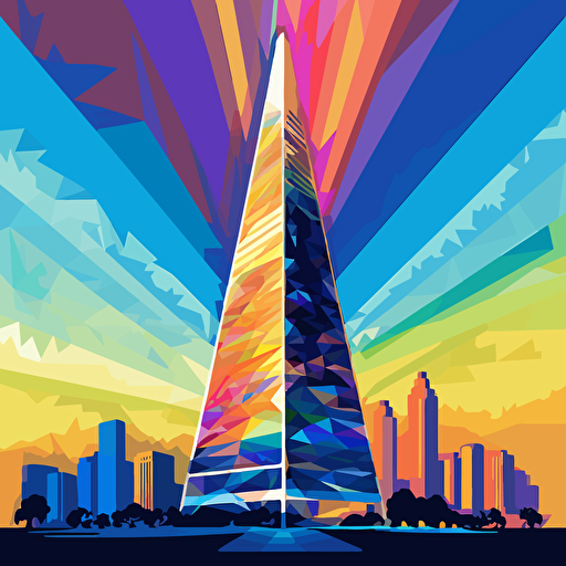 vector art colorful, san francisco transamerica pyramid, 16 colors, blue shadows