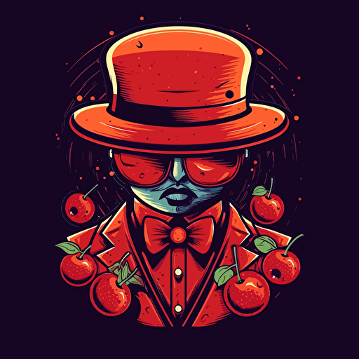 a "cherry" fruit dressed up as an original gangster, vector illustration, flat detail, hip hop style.