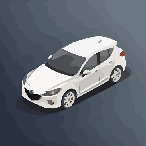 isometric icon, white 2010 Mazda3 5-door, solid background, in the style of Matthew Skiff illustrations, in the style of Christopher Lee illustrations, in the style of Jonathan Ball illustrations, simple, rough-edged drawing, vector illustration, flat art,