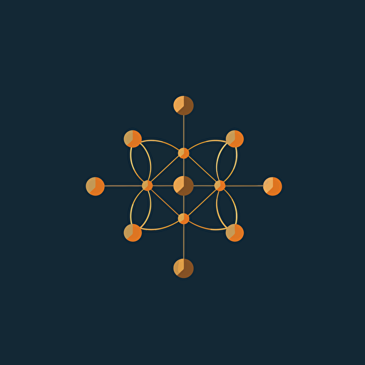 dark blue molecular structures, minimalist design, Logo, Gold background, vector drawing, flat
