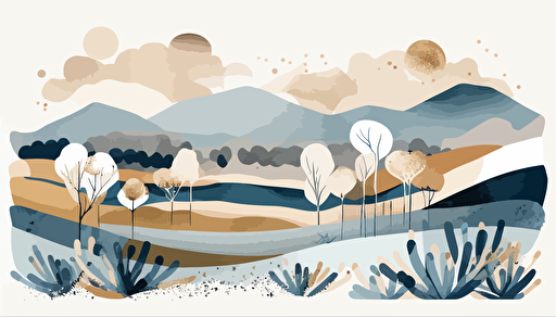 dusty blue and beige watercolour abstract landscape art, Minimalist, vector, contour