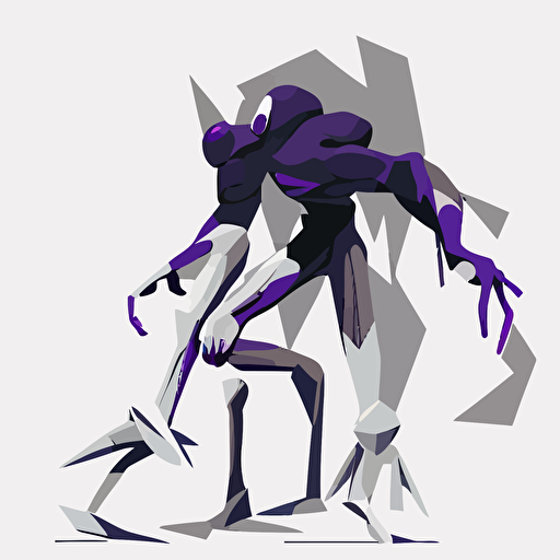 vector illustration, dynamic pose, flat colors, white, purple and dark grey color scheme