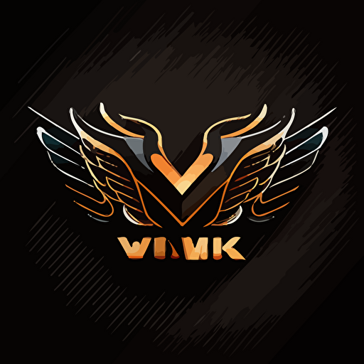 Logo design of car racing symbol, with machine wings on the sides, the name of “KMV Racing”. Modern iconic logo write vector black background